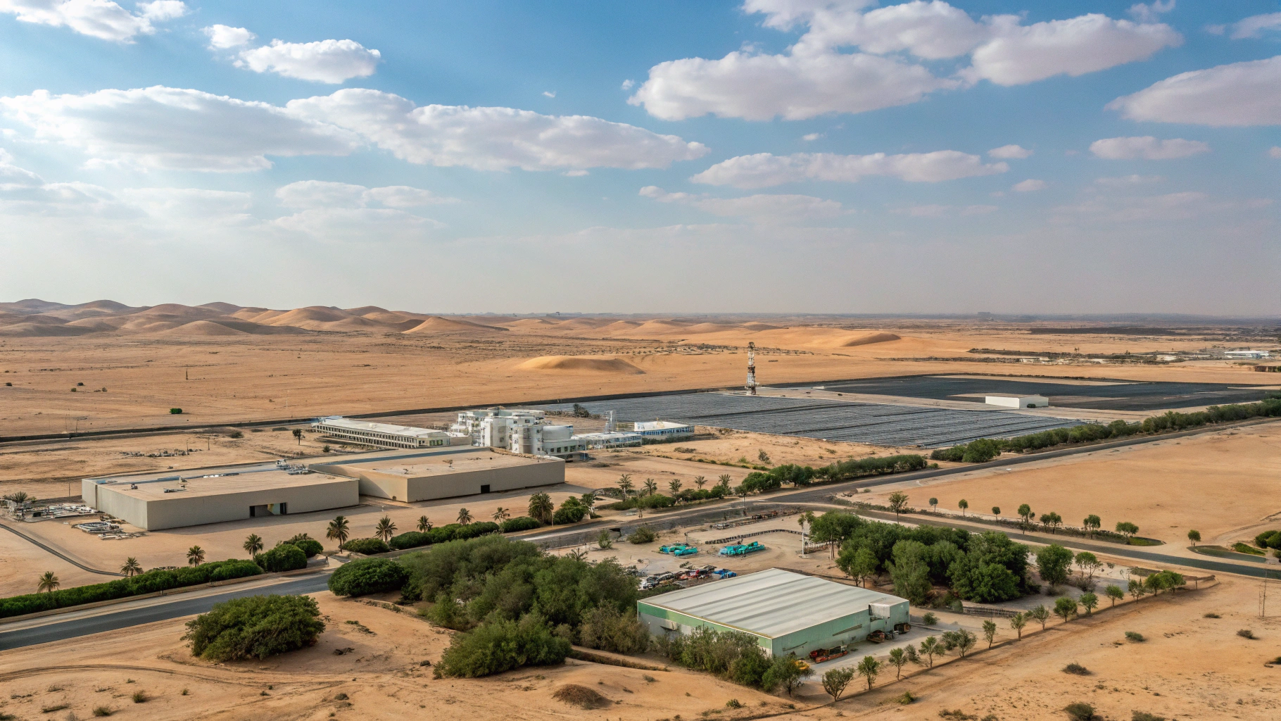 منظر جوي واسع لمجمع مصانع شركة جبس القصيم QGC بالمنطقة الصناعية