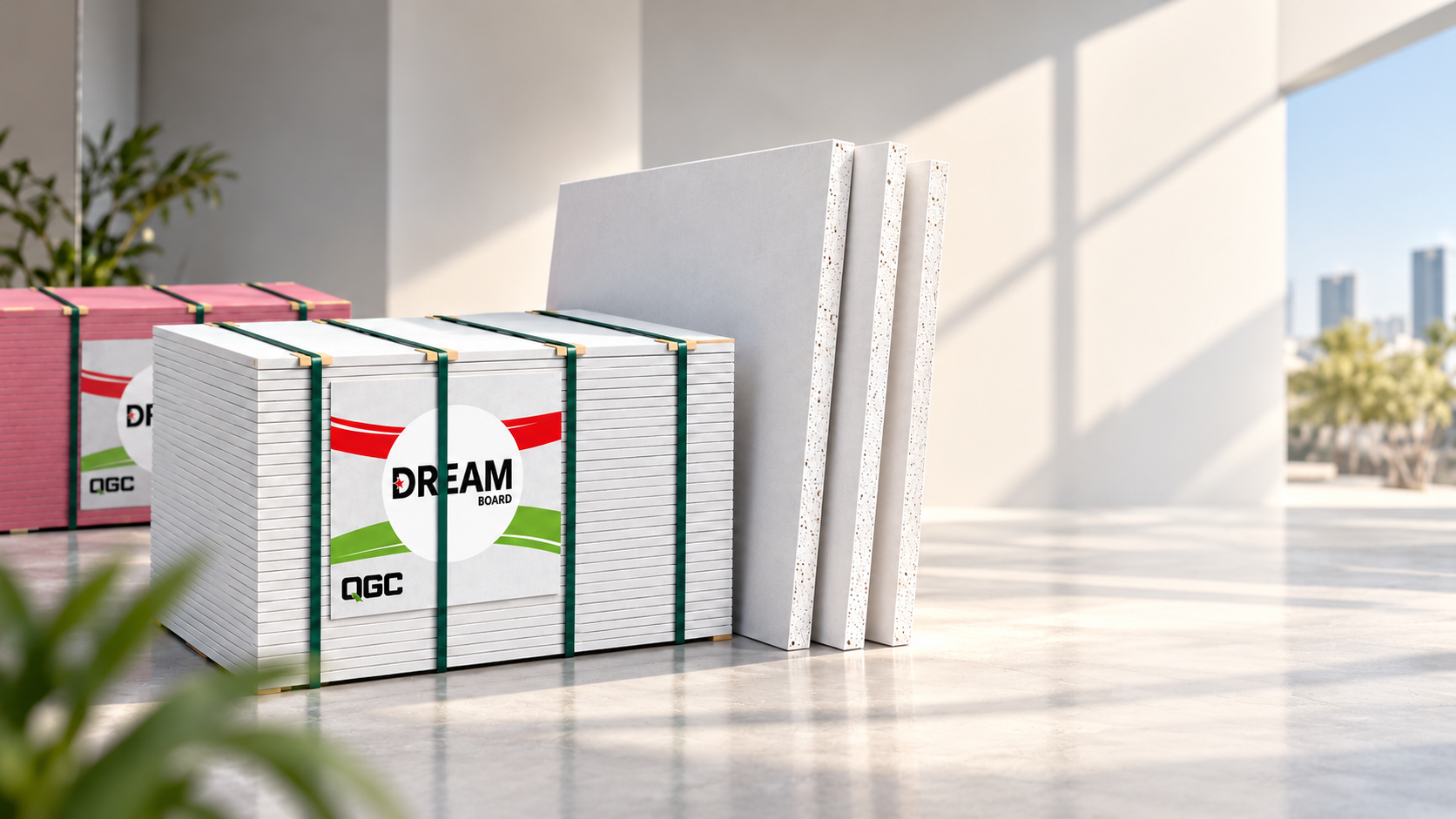 Gypsum boards and QGC products in a modern architectural space