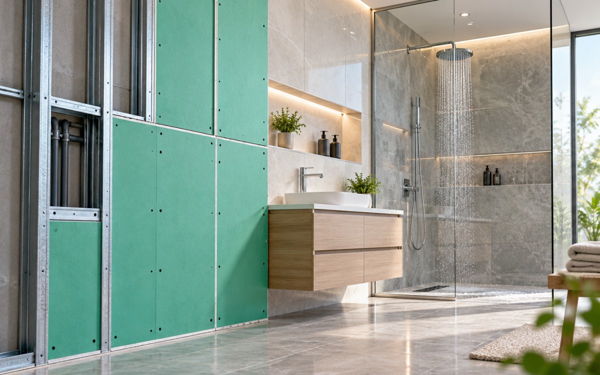 Green gypsum boards resistant to moisture and environmental factors